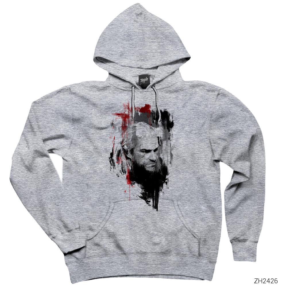 The Witcher Geralt of Rivia Gri Kapşonlu Sweatshirt Hoodie