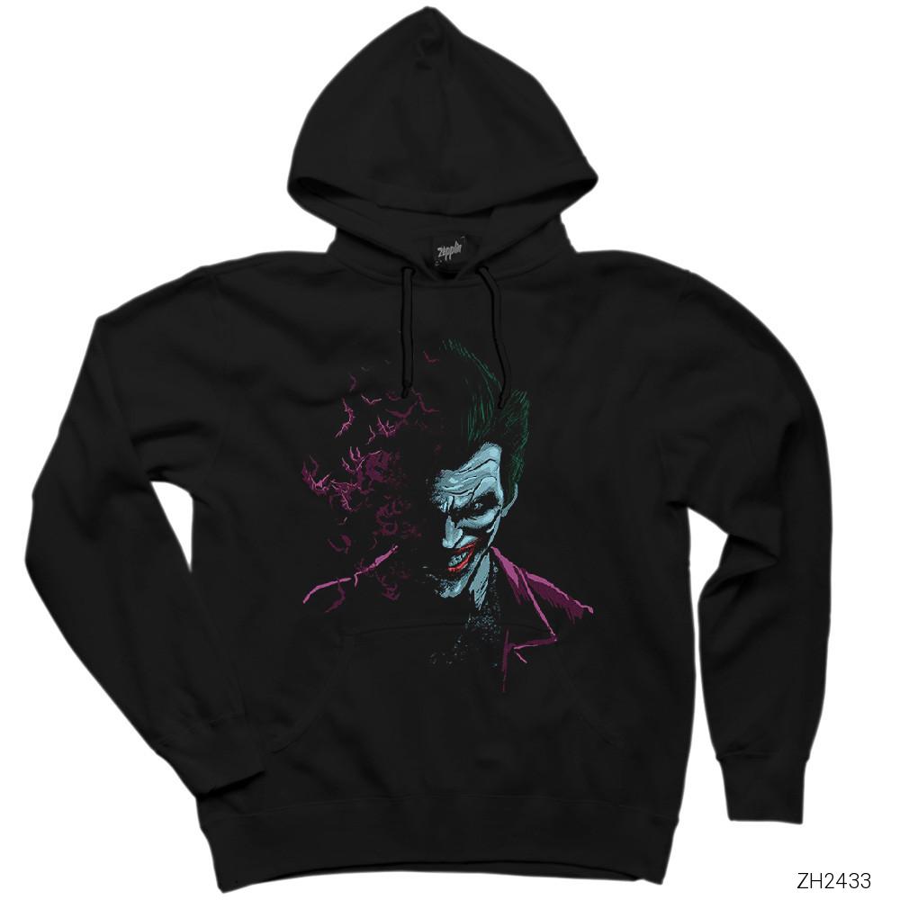 Joker with Bats Siyah Kapşonlu Sweatshirt Hoodie