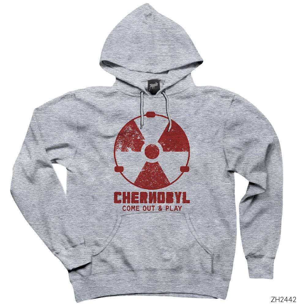 Chernobyl Come Out Play Gri Kapşonlu Sweatshirt Hoodie
