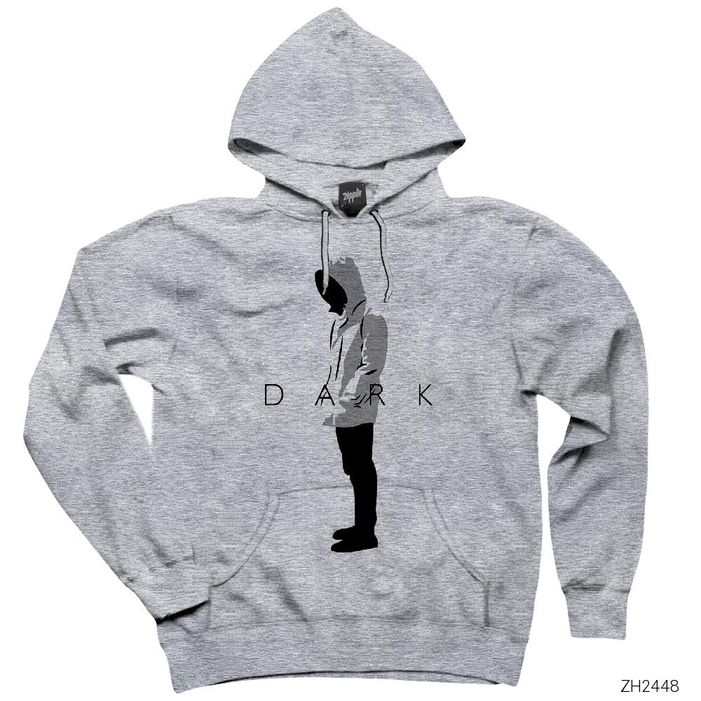 Dark Jason Gri Kapşonlu Sweatshirt Hoodie