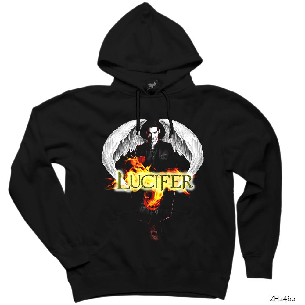 Lucifer Double Face Siyah Kapşonlu Sweatshirt Hoodie