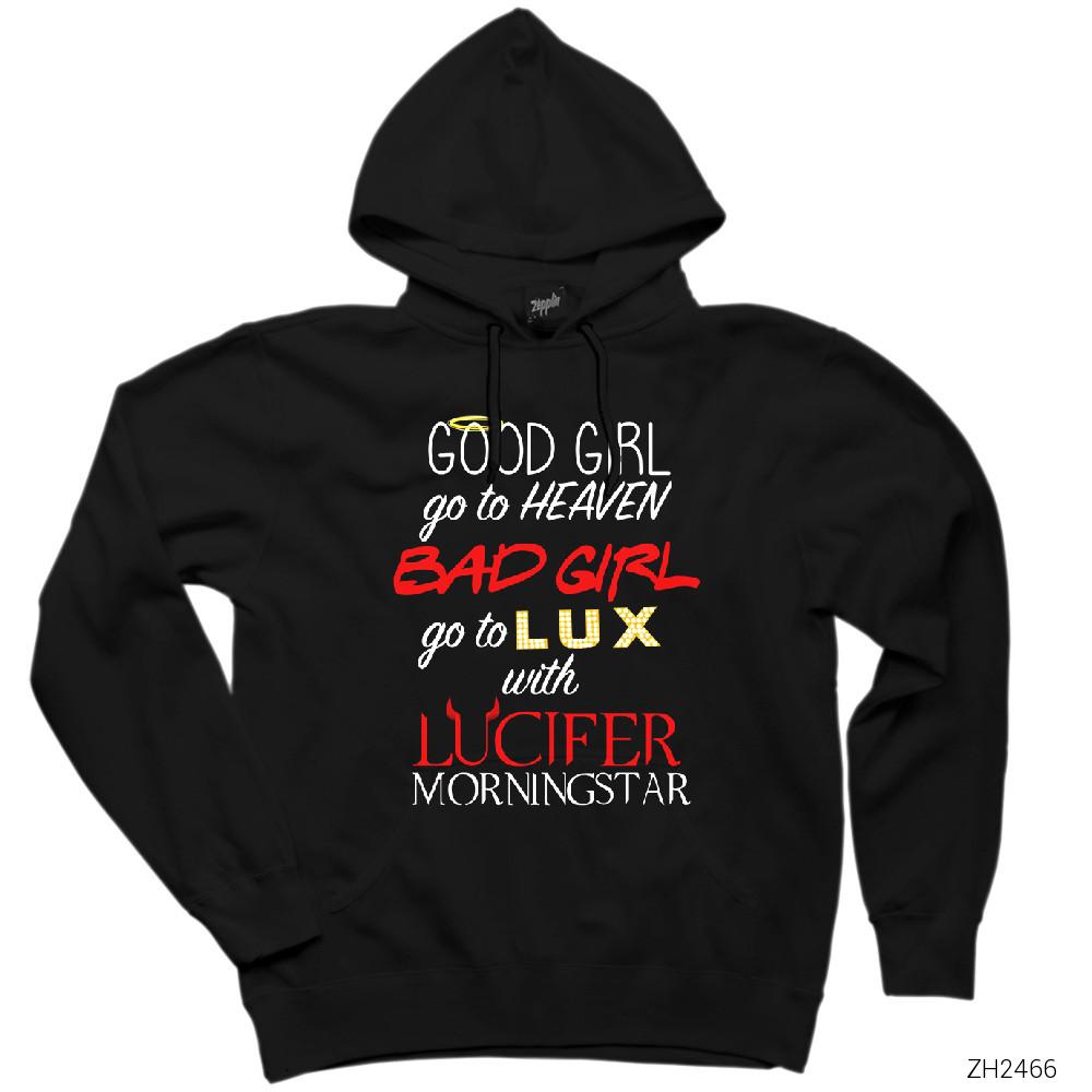 Lucifer Good Girl Go To Heaven Siyah Kapşonlu Sweatshirt Hoodie
