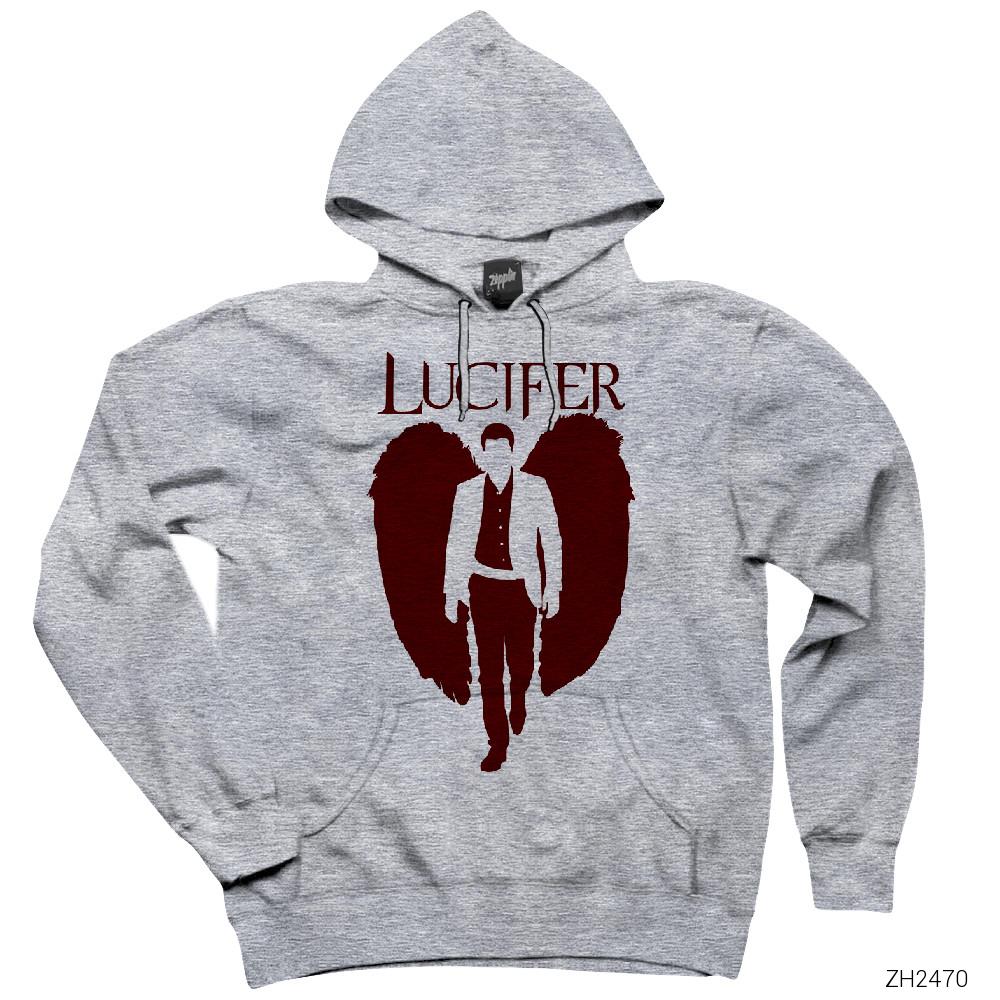 Lucifer Silliuette Gri Kapşonlu Sweatshirt Hoodie