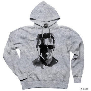 Terminator Arnold Schwarzenegger Paint Gri Kapşonlu Sweatshirt Hoodie