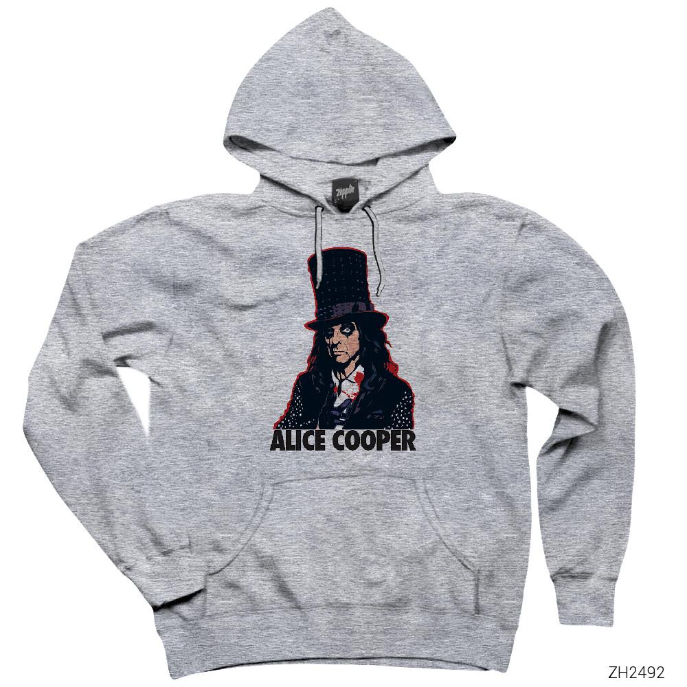 Alice Cooper Cartoon Gri Kapşonlu Sweatshirt Hoodie