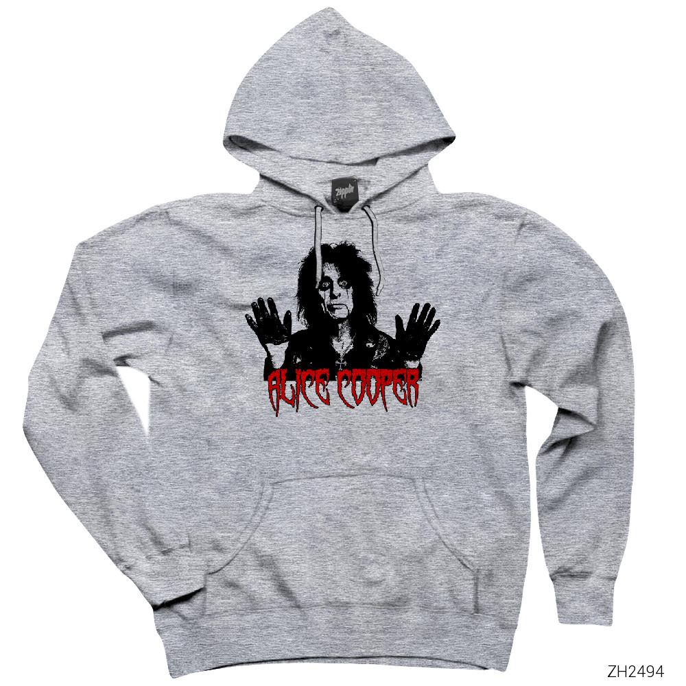 Alice Cooper Confused Gri Kapşonlu Sweatshirt Hoodie