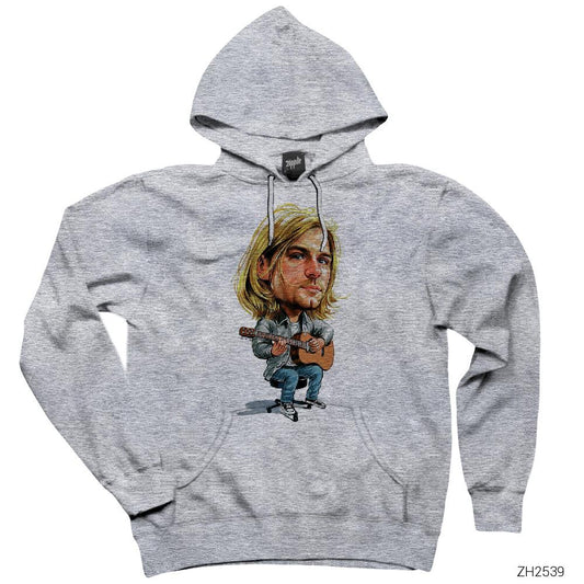 Kurt Cobain Cartoon Gri Kapşonlu Sweatshirt Hoodie