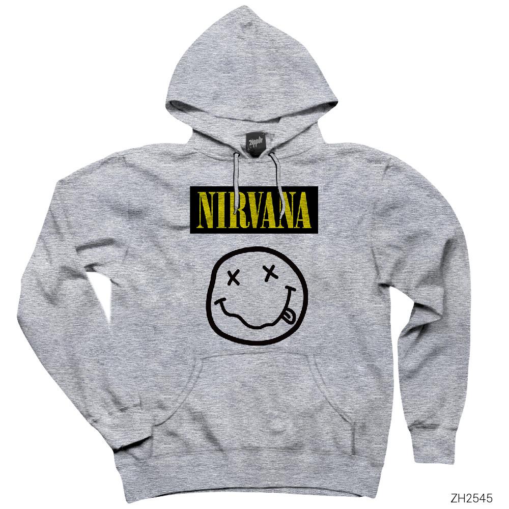 Nirvana Smile Gri Kapşonlu Sweatshirt Hoodie