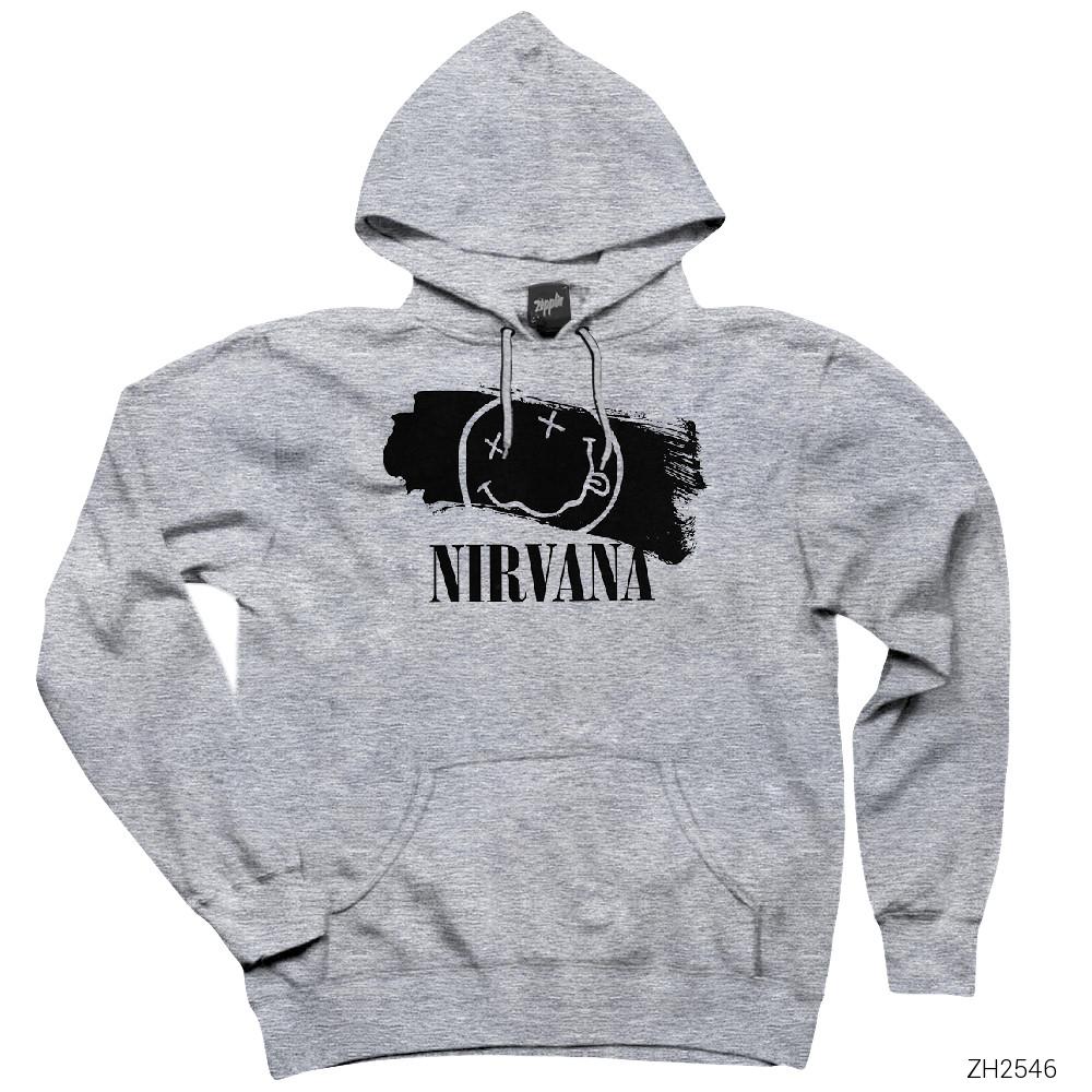 Nirvana Splash Gri Kapşonlu Sweatshirt Hoodie