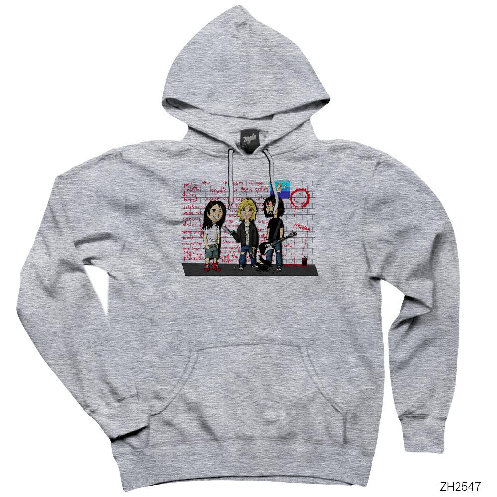 Nirvana Street Cartoon Gri Kapşonlu Sweatshirt Hoodie