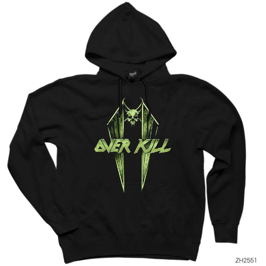 Overkill Wings and Skull Siyah Kapşonlu Sweatshirt Hoodie