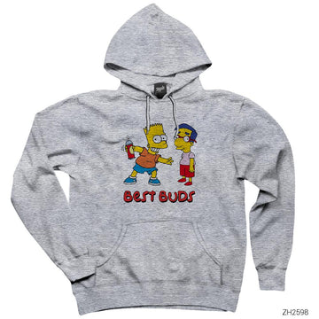 Bart And Milhouse Best Buds Gri Kapşonlu Sweatshirt Hoodie