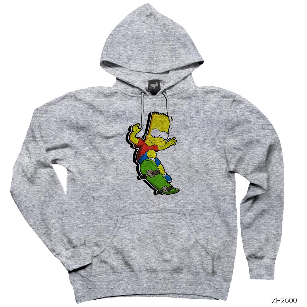 Bart Simpson Skater Gri Kapşonlu Sweatshirt Hoodie