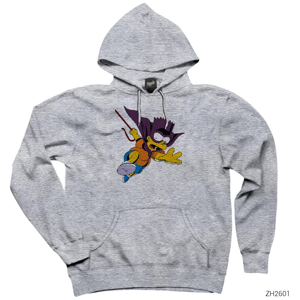 Bartman Simpson Gri Kapşonlu Sweatshirt Hoodie