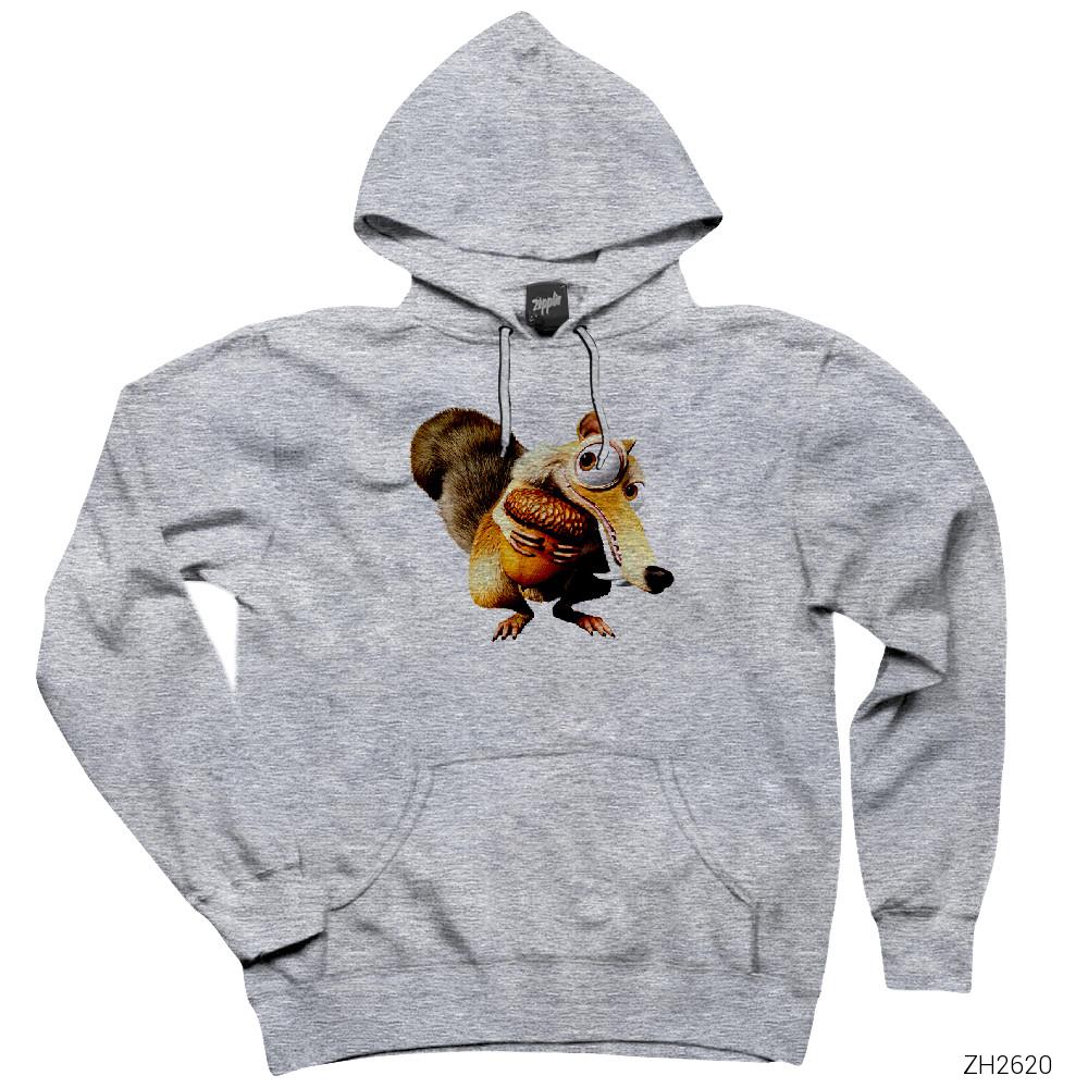 Buz Devri Squierl and Acorn Gri Kapşonlu Sweatshirt Hoodie
