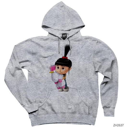 Despicable Me Agnes And Fluffy Gri Kapşonlu Sweatshirt Hoodie
