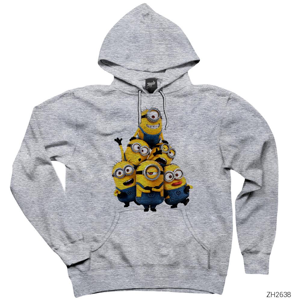 Despicable Me Minions Gri Kapşonlu Sweatshirt Hoodie