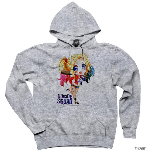 Harley Quuin Cartoon Gri Kapşonlu Sweatshirt Hoodie