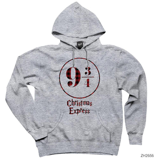 Harry Potter Christmas Express Gri Kapşonlu Sweatshirt Hoodie