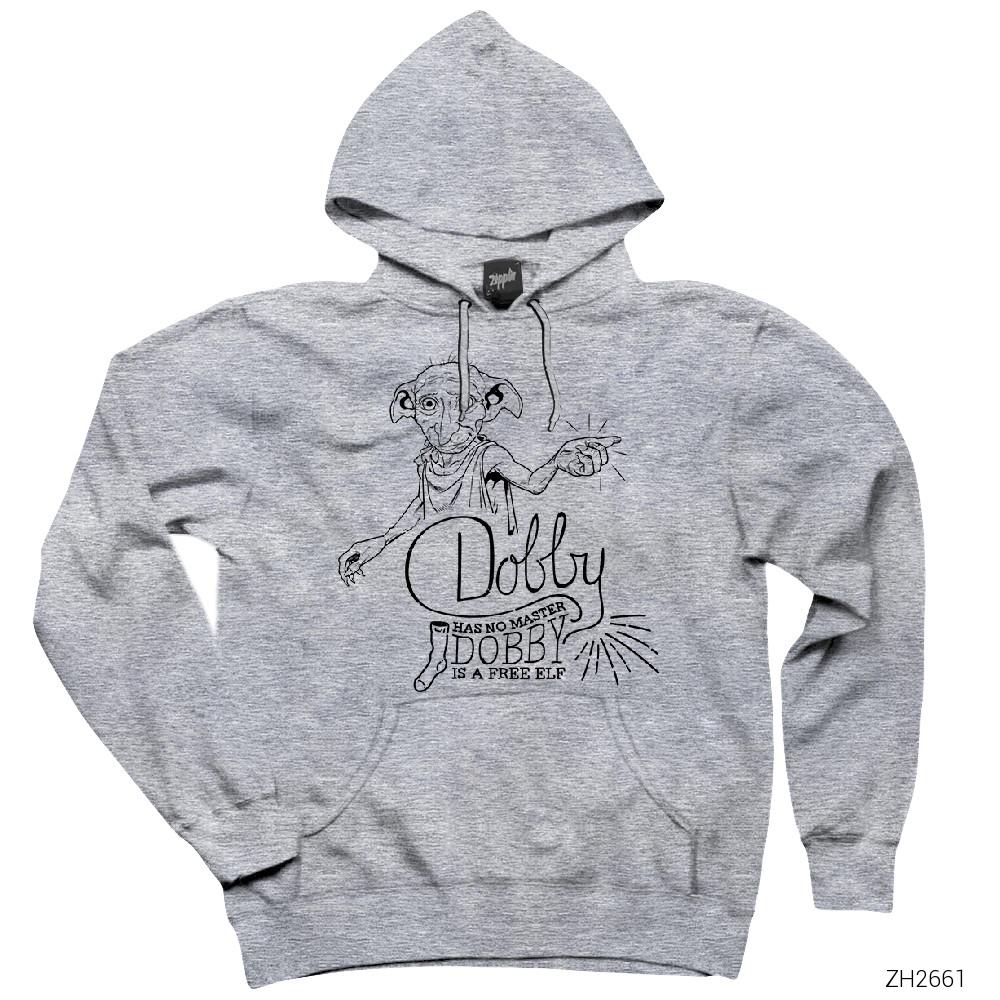 Harry Potter Dobby Is A Free Elf Gri Kapşonlu Sweatshirt Hoodie