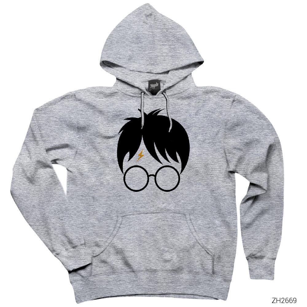 Harry Potter Head Gri Kapşonlu Sweatshirt Hoodie