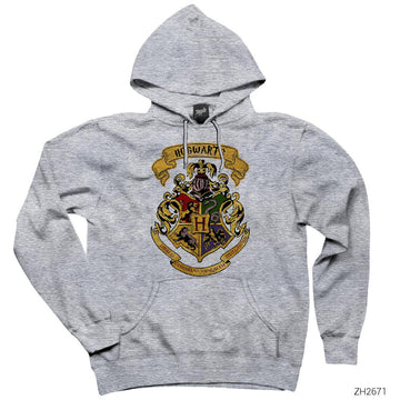 Harry Potter Hogwarts Logo Gri Kapşonlu Sweatshirt Hoodie