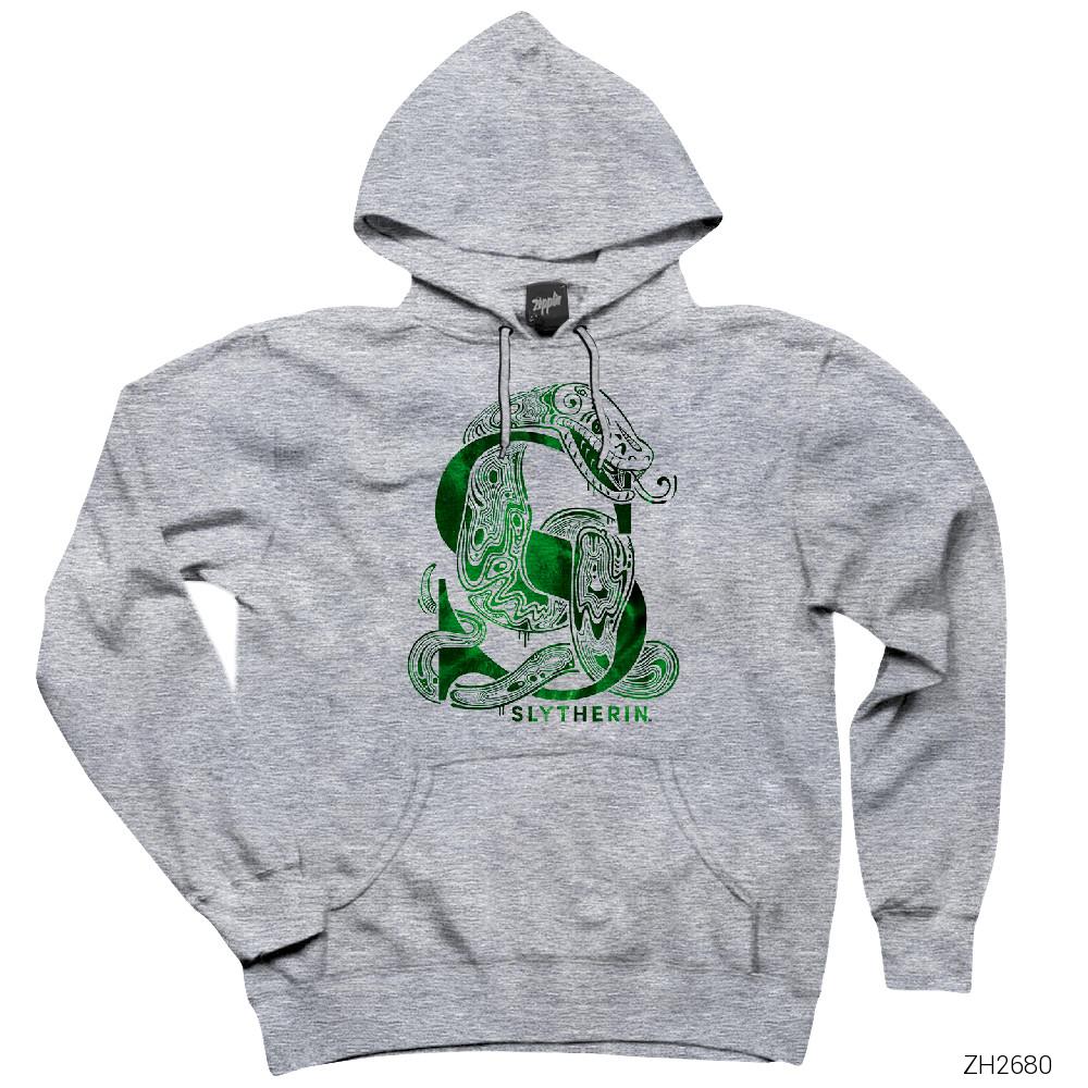 Harry Potter Slytherin Gri Kapşonlu Sweatshirt Hoodie
