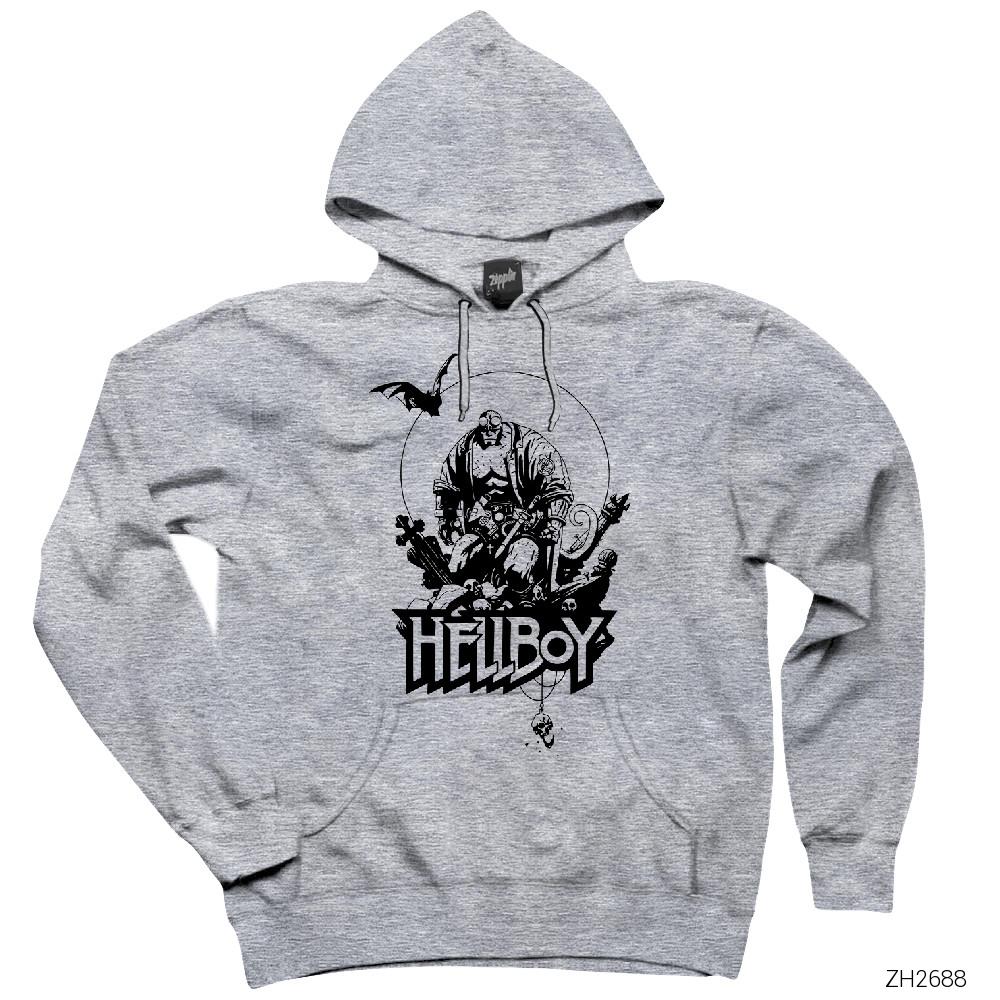 HellBoy Hunter Gri Kapşonlu Sweatshirt Hoodie