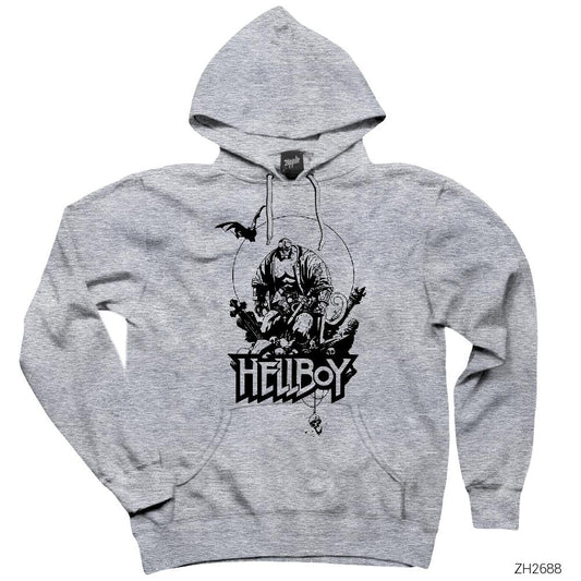 HellBoy Hunter Gri Kapşonlu Sweatshirt Hoodie