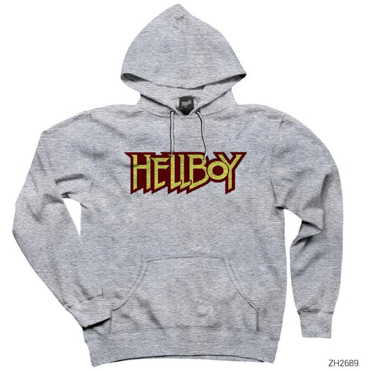 HellBoy Logo Gri Kapşonlu Sweatshirt Hoodie