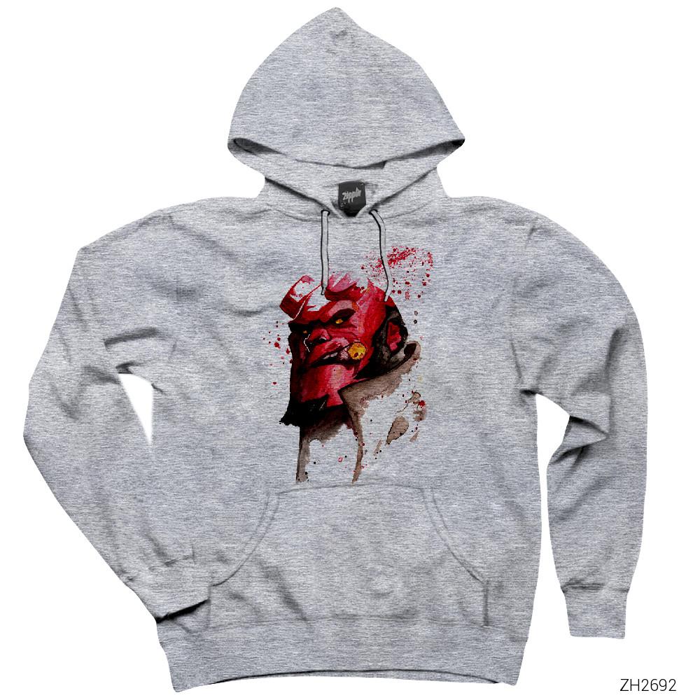 HellBoy Splash Gri Kapşonlu Sweatshirt Hoodie