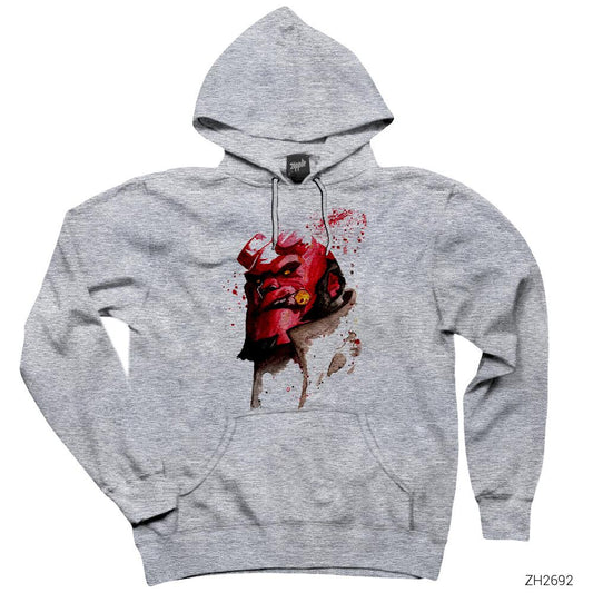 HellBoy Splash Gri Kapşonlu Sweatshirt Hoodie