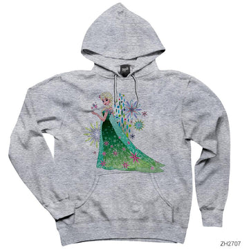 Karlar Ülkesi Elsa Wish With Flower Gri Kapşonlu Sweatshirt Hoodie