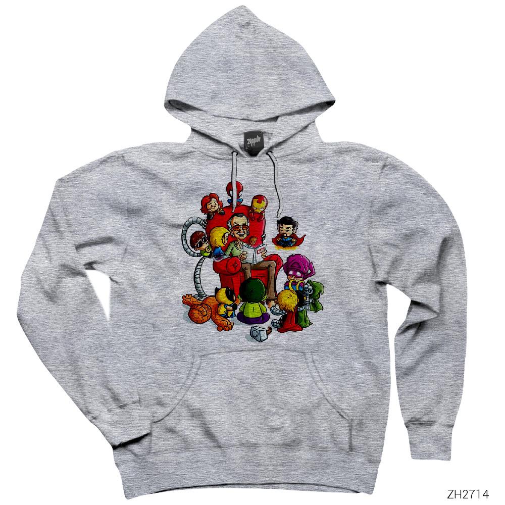 Marvel Stan Lee Story Gri Kapşonlu Sweatshirt Hoodie