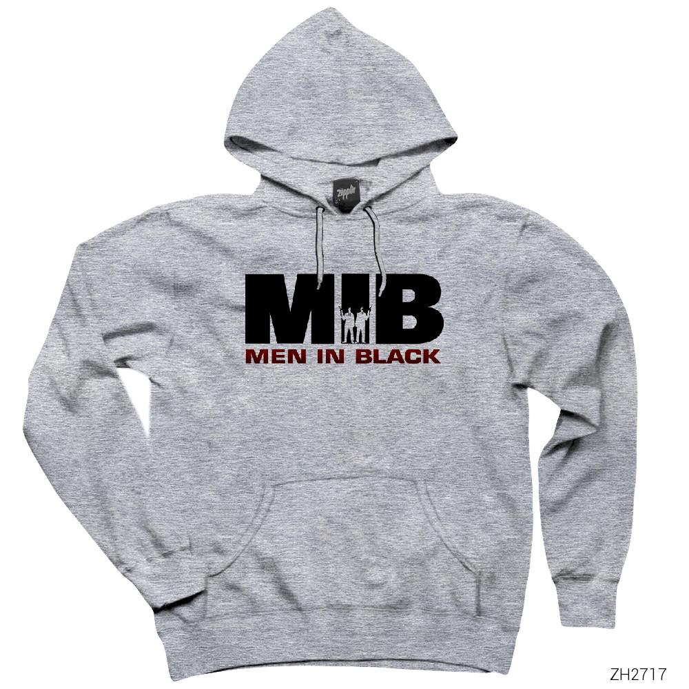 Men in Black Logo 3 Gri Kapşonlu Sweatshirt Hoodie