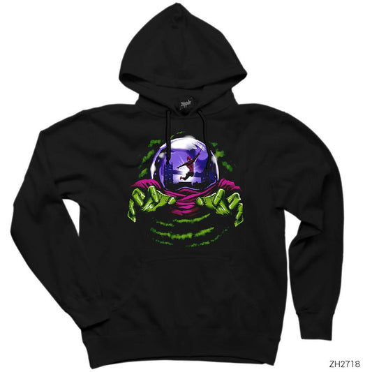 Mysterio and Spiderman Siyah Kapşonlu Sweatshirt Hoodie