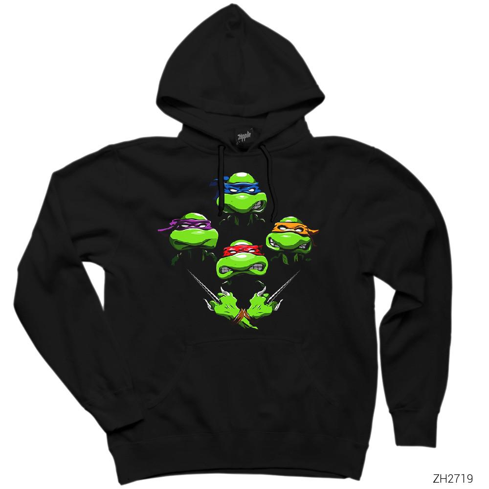 Ninja Turtles Face Siyah Kapşonlu Sweatshirt Hoodie