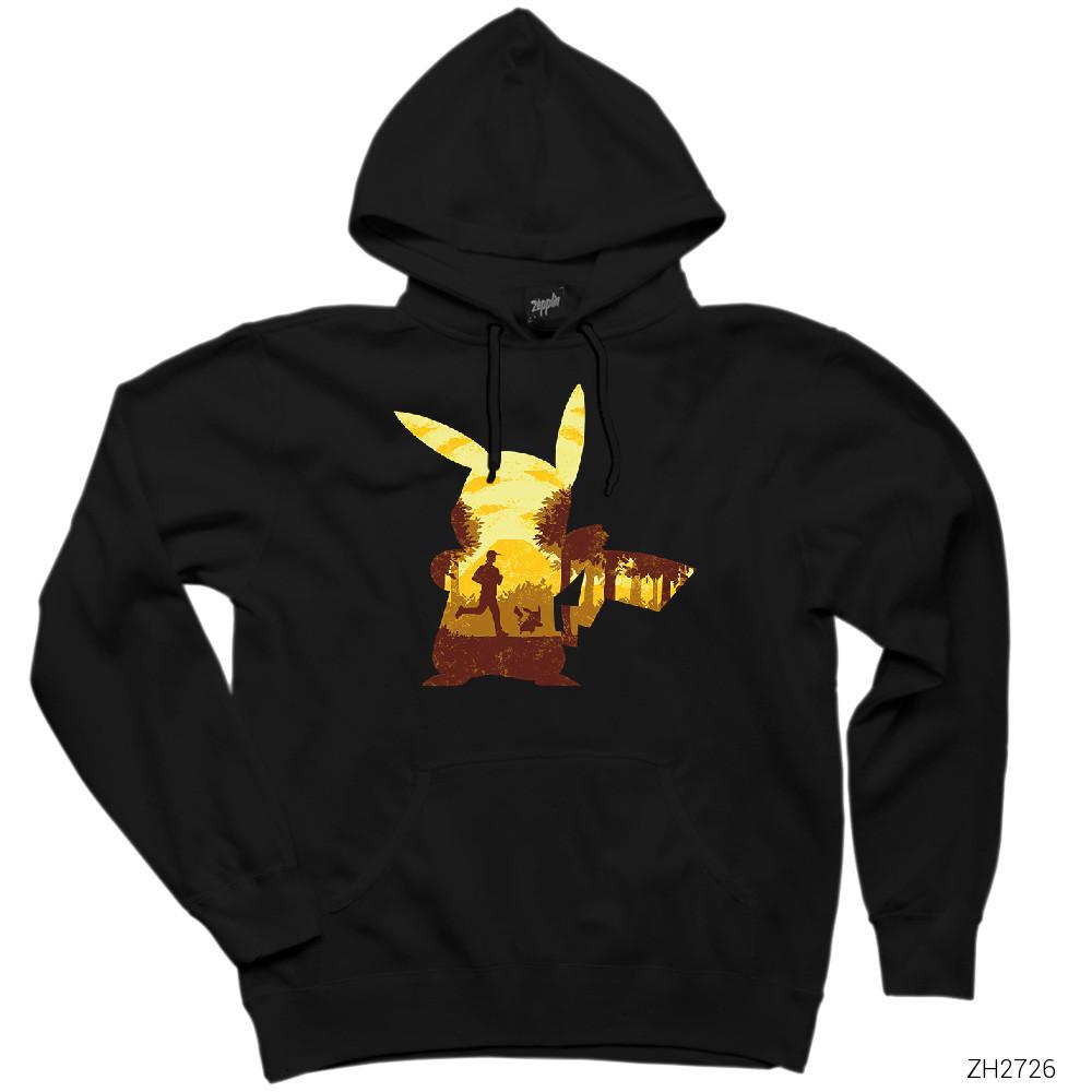 Pikachu Mask Siyah Kapşonlu Sweatshirt Hoodie