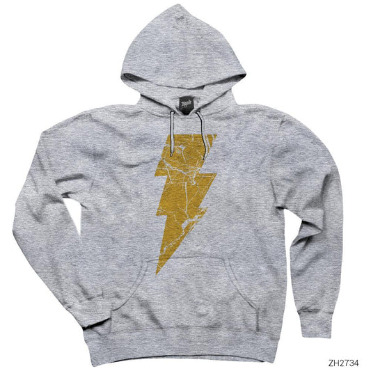 Shazam Logo Gri Kapşonlu Sweatshirt Hoodie