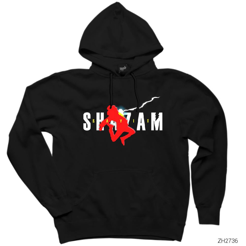 Shazam Logo and Child Siyah Kapşonlu Sweatshirt Hoodie