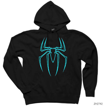 Spiderman Blue Logo  Siyah Kapşonlu Sweatshirt Hoodie