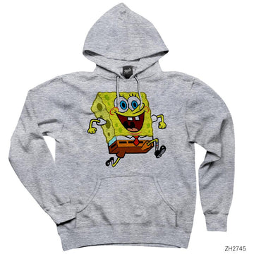 Spongebob Happy Gri Kapşonlu Sweatshirt Hoodie