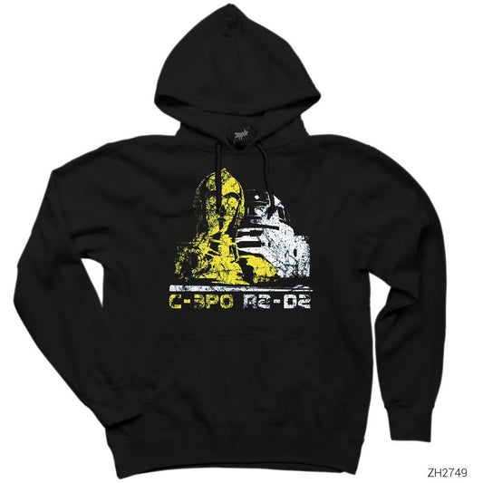 Star Wars C-30 and R2-D2 Siyah Kapşonlu Sweatshirt Hoodie