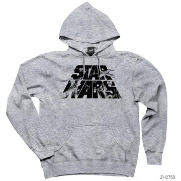 Star Wars Logo 3 Gri Kapşonlu Sweatshirt Hoodie