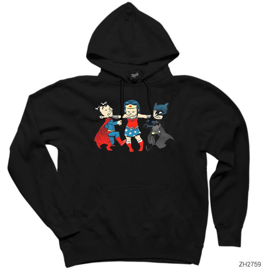 Superman And Batman Cartoon Siyah Kapşonlu Sweatshirt Hoodie