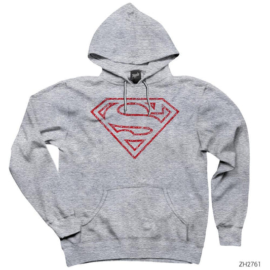 Superman Distord Logo Gri Kapşonlu Sweatshirt Hoodie