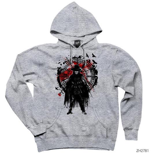 V for Vendetta Rose Gri Kapşonlu Sweatshirt Hoodie