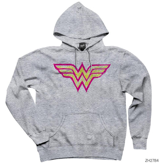 Wonder Woman Logo Gri Kapşonlu Sweatshirt Hoodie