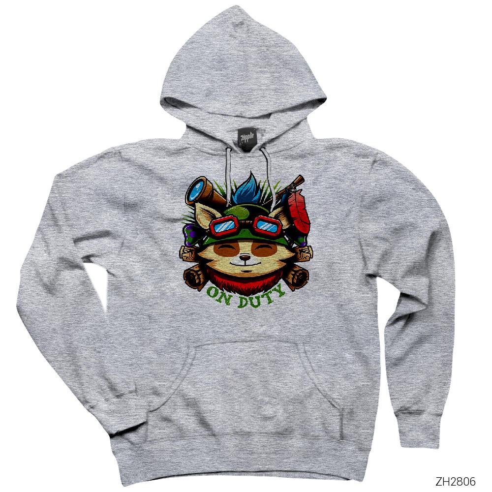 League of Legends Teemo On Duty Gri Kapşonlu Sweatshirt Hoodie