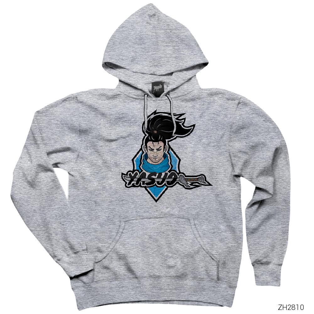 League of Legends Yasuo Legend Gri Kapşonlu Sweatshirt Hoodie